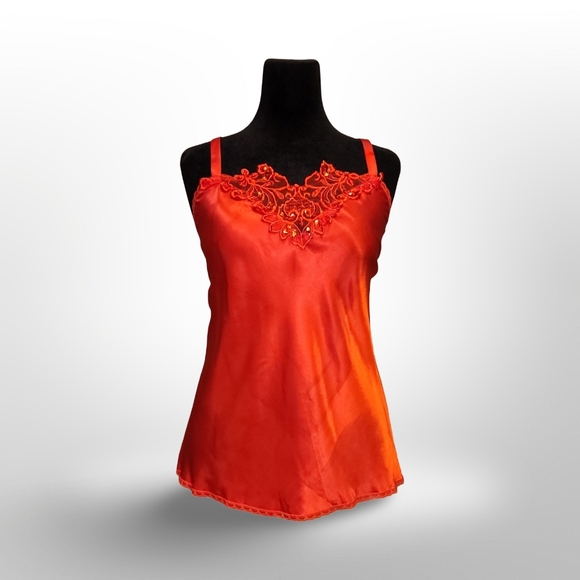 Perfect Form Other - Perfectform Vintage Camisole Red Lace Sequin Size 2X Burlesque Femme Fatale 80s❥